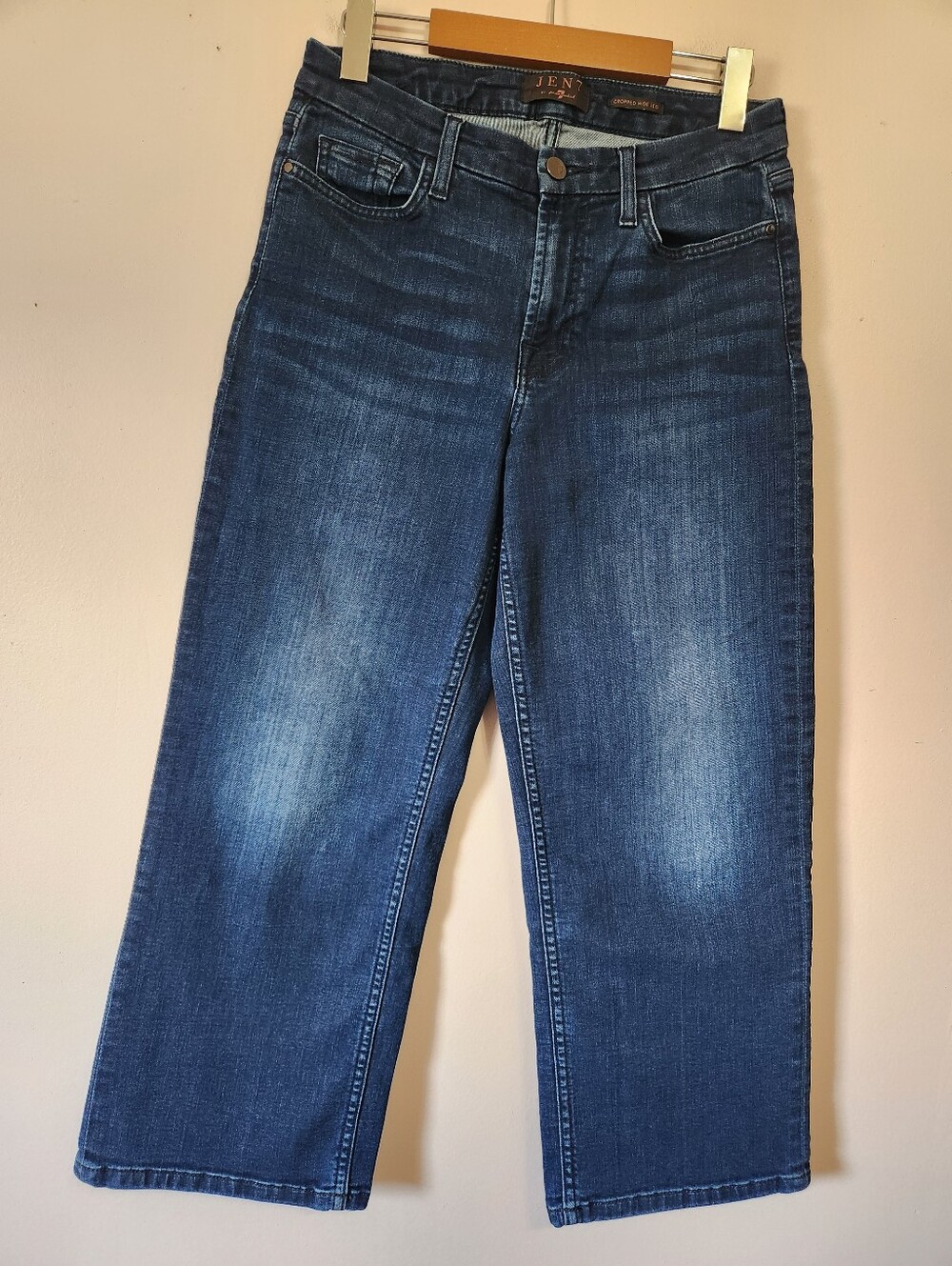 JEN7 by 7 For All Mankind Cropped Wide Leg Jeans Indigo Wash Size 6 Like New